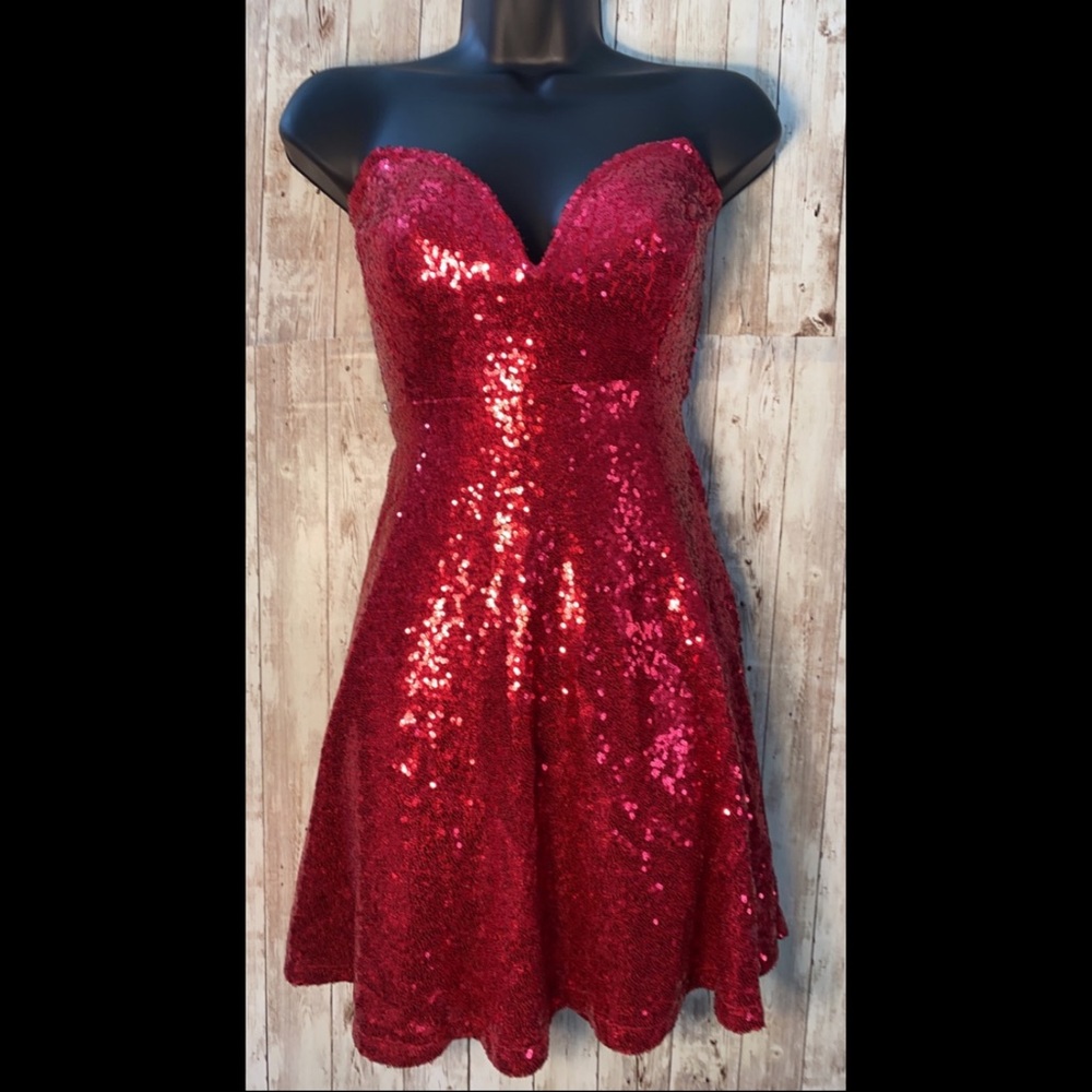 Red Sparkle Sweet Heart Mini Dress